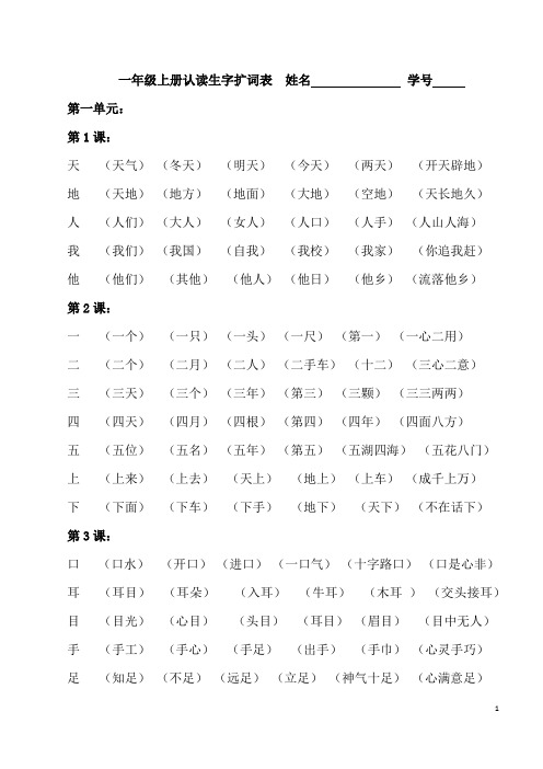 部编版 一年级上册生字扩词