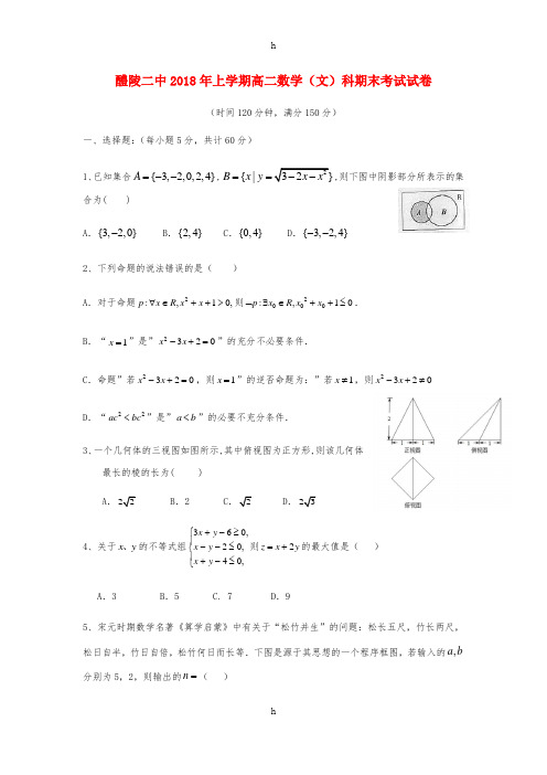 湖南省醴陵二中2017-2018学年高二数学下学期期末考试试题文