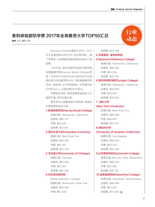 拿到录取都愁学费2017年全美最贵大学TOP50汇总