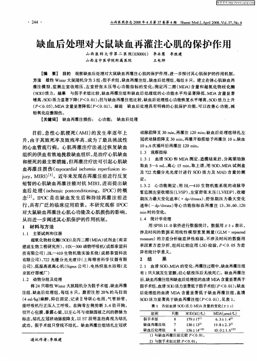缺血后处理对大鼠缺血再灌注心肌的保护作用