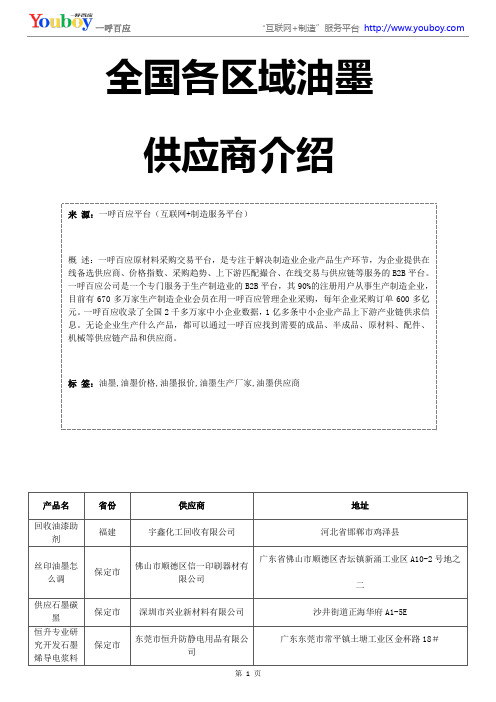 油墨供应商介绍-全国各区域油墨名单大全