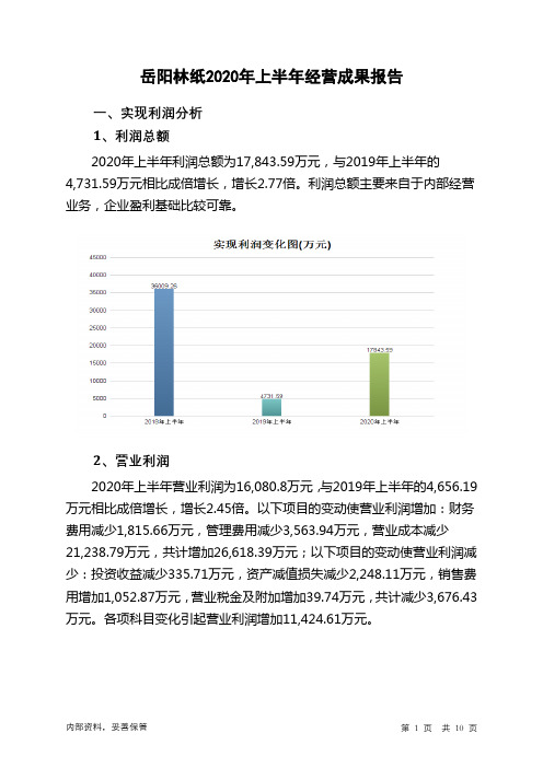 岳阳林纸2020年上半年经营成果报告