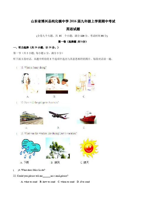 山东省博兴县纯化镇中学2016届九年级上学期期中考试英语试题解析(解析版)