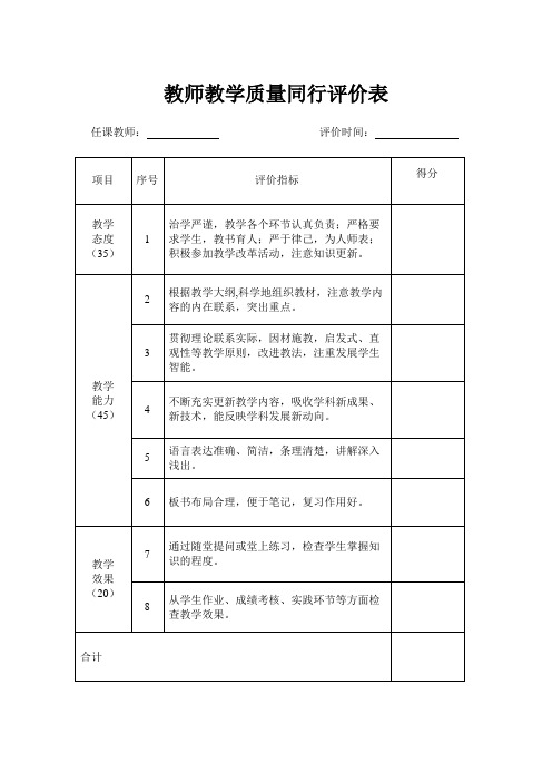 同行评价表