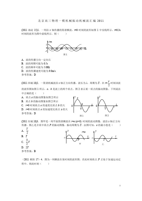 北京高三物理第二学期一模考试机械振动机械波汇编第二轮复习2011