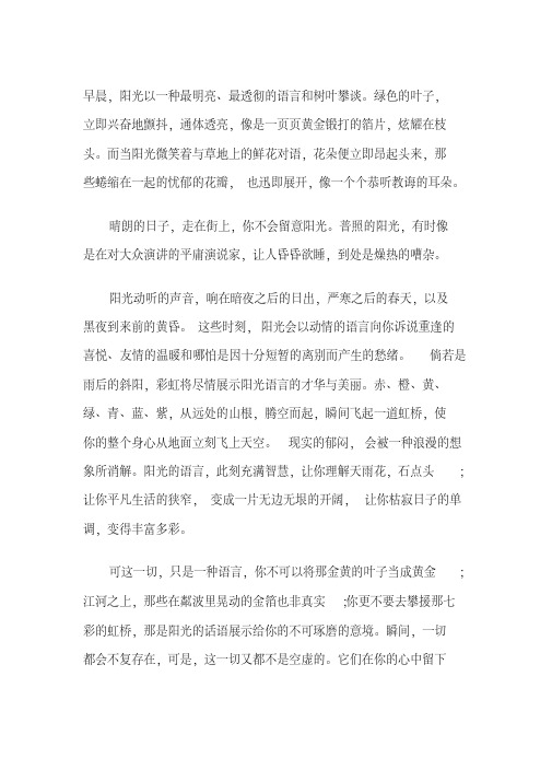 陕西2018年中考满分作文阳光(3)
