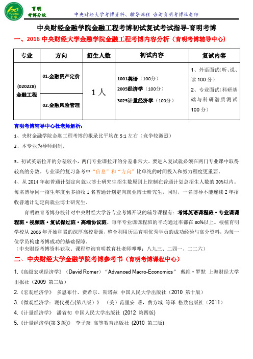 2017年央财金融学院金融工程专业考博历年分数线考试难点重点-育明考研考博