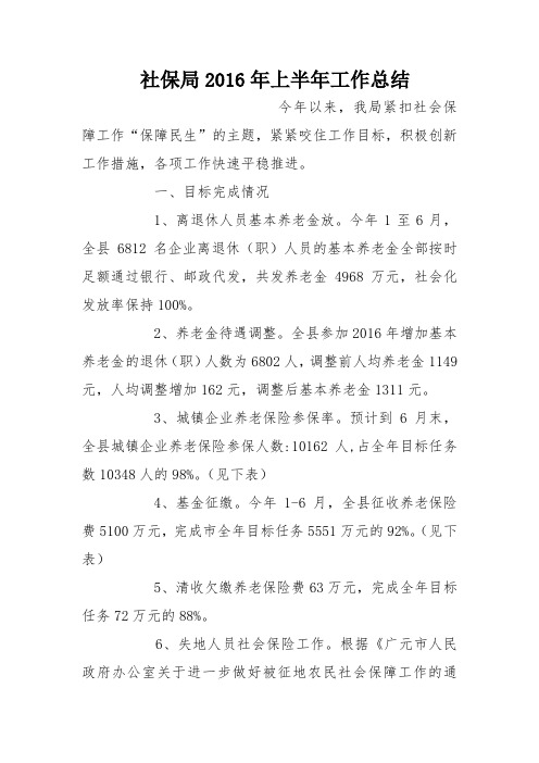 社保局2016年上半年工作总结_0
