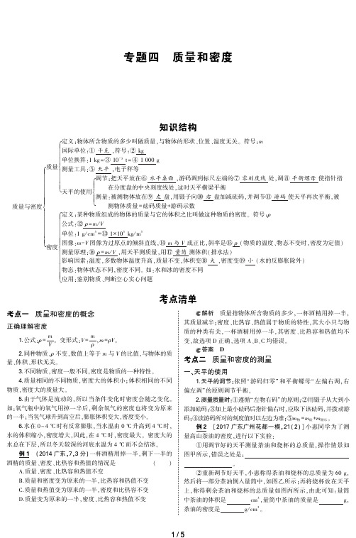 2019年版广东中考物理专题四 质量和密度