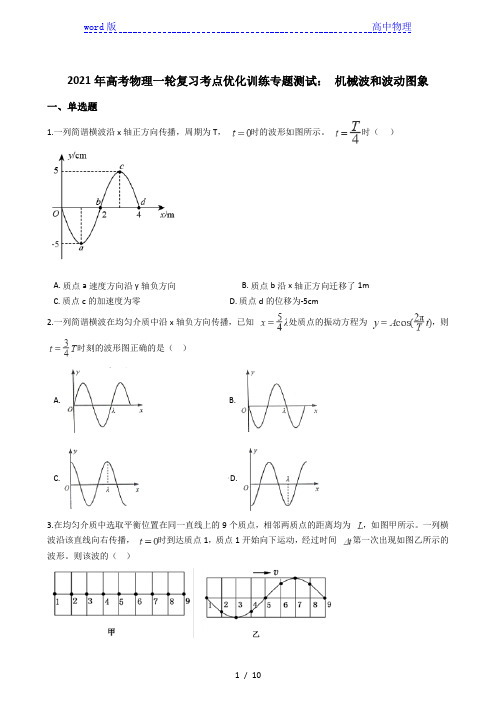2021年高考物理一轮复习考点优化训练专题测试： 机械波和波动图象
