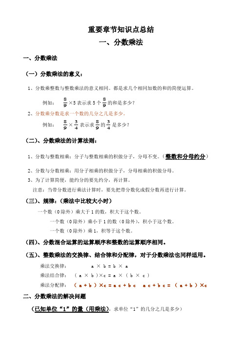 新人教版六年级上册数学重要章节知识点归纳总结