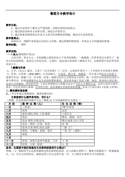 人教版高中语文选修“中国现代诗歌散文欣赏”散文部分 第五单元 精读《葡萄月令》优质教学设计