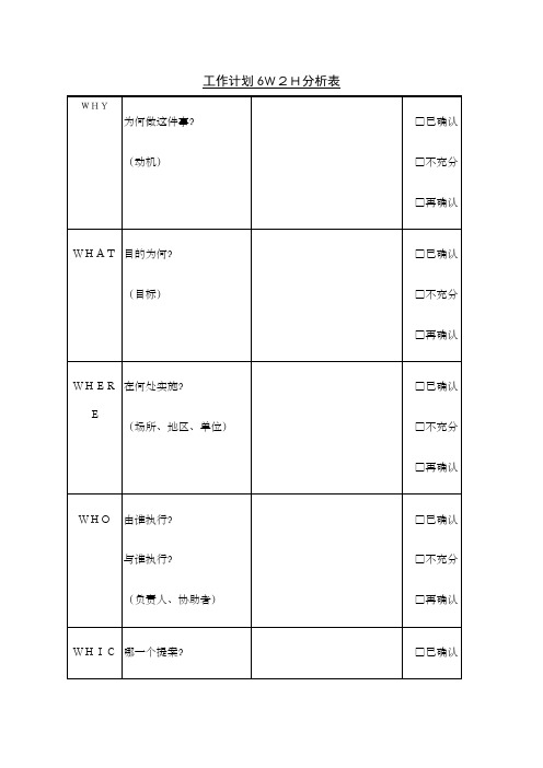 工作计划WH分析表格式