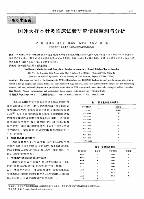 国外大样本针灸临床试验研究情报监测与分析