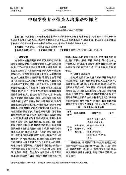 中职学校专业带头人培养路径探究