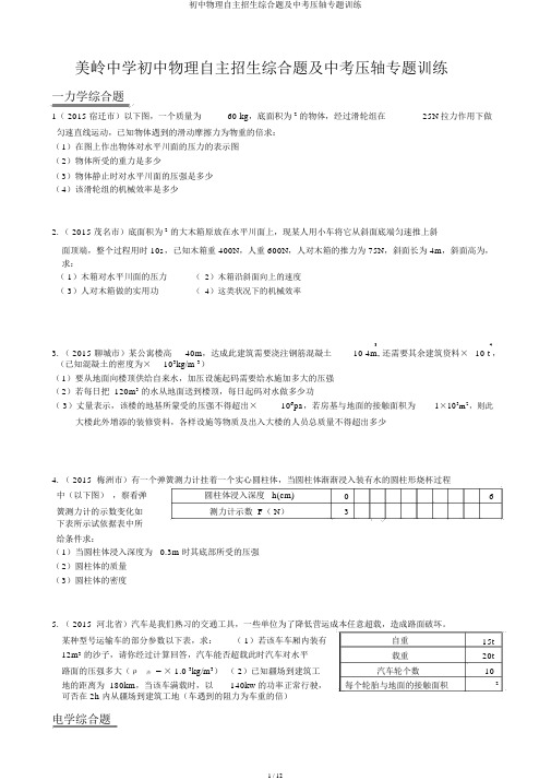 初中物理自主招生综合题及中考压轴专题训练