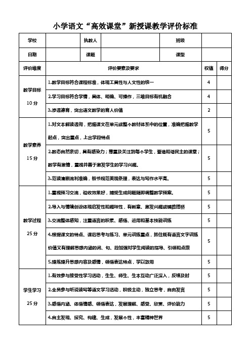 小学语文高效课堂评价标准