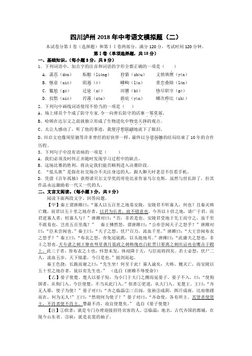 四川泸州2018年中考语文模拟题(二)