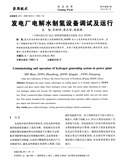 发电厂电解水制氢设备调试及运行