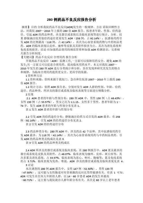 280例药品不良反应报告分析