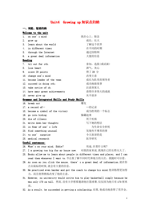 九年级英语上册 Unit 4 Growing up知识点总结  (新版)牛津版