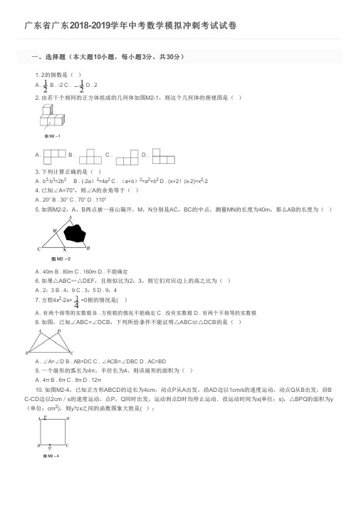 广东省广东2018-2019学年中考数学模拟冲刺考试试卷及参考答案