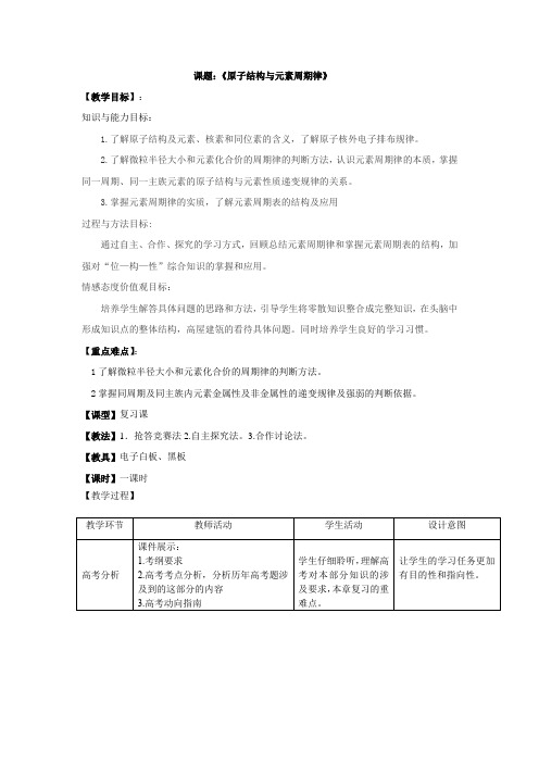 高中化学_原子结构与元素周期律教学设计学情分析教材分析课后反思