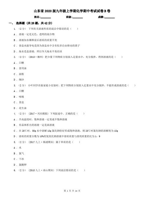 山东省2020版九年级上学期化学期中考试试卷B卷(新版)