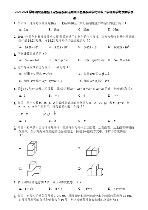 2023-2024学年湖北省恩施土家族苗族自治州咸丰县民族中学七年级下学期开学考试数学试题