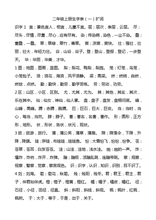 二年级上册生字表一一字开花