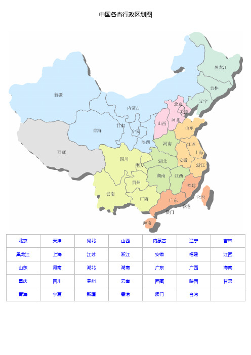 中国各省行教材政区划图