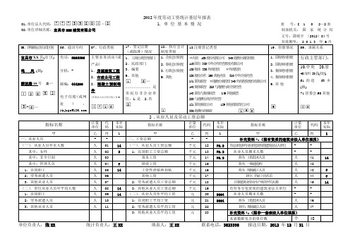 2012年度劳动工资统计基层年报(年报表模本)