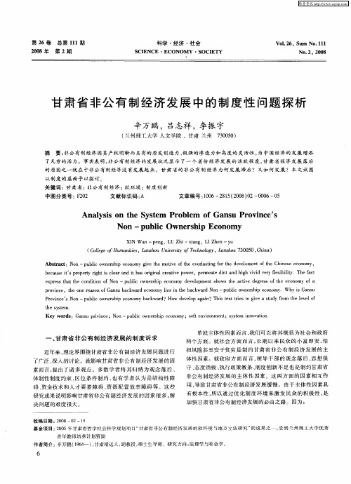 甘肃省非公有制经济发展中的制度性问题探析
