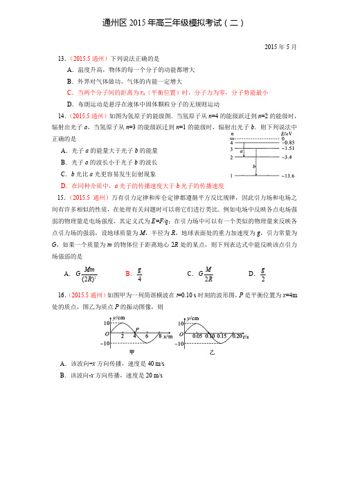 2015北京通州区高三二模物理试题