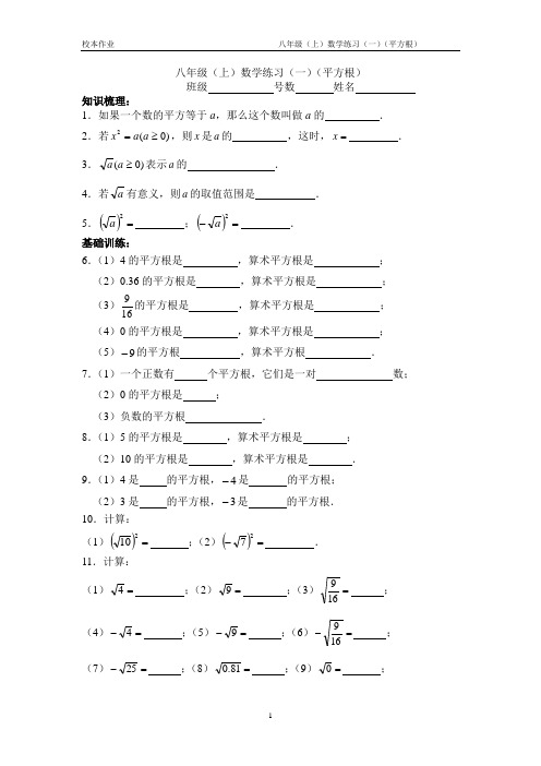 【校本作业】八年级(上)数学练习(一)(平方根)