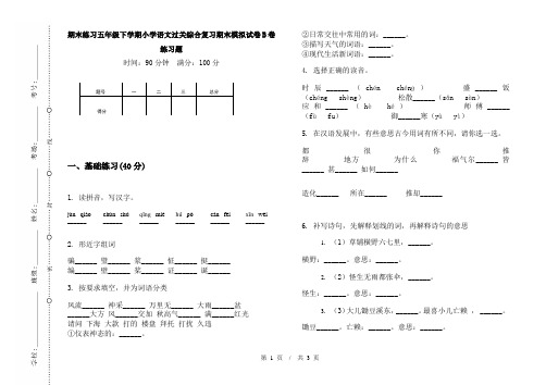 期末练习五年级下学期小学语文过关综合复习期末模拟试卷B卷练习题