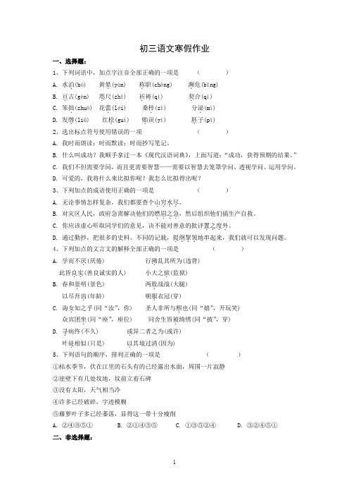 初三语文寒假作业