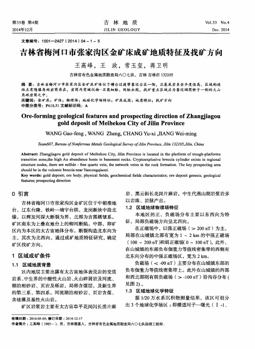 吉林省梅河口市张家沟区金矿床成矿地质特征及找矿方向
