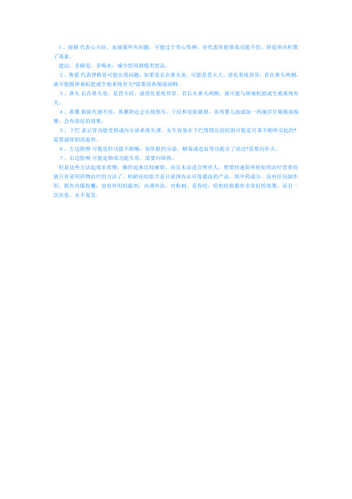 痘痘位置反映身体内部健康状况