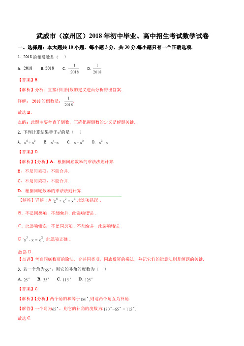 甘肃省武威市(凉州区)中考数学试题(解析版)