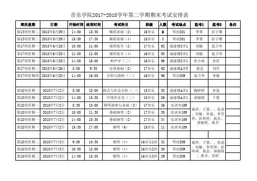 音乐学院2017-2018学年第二学期期末考试安排表