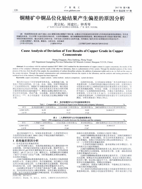 铜精矿中铜品位化验结果产生偏差的原因分析