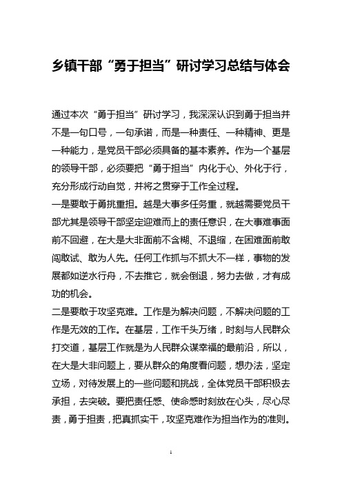 乡镇干部“勇于担当”研讨学习总结与体会
