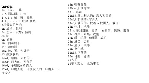 仁爱英语八年级下册Unit7单词(中文)
