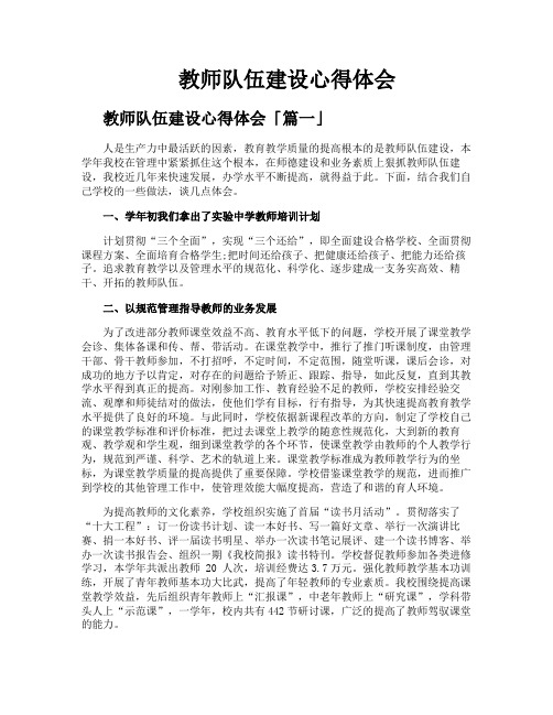 教师队伍建设心得体会