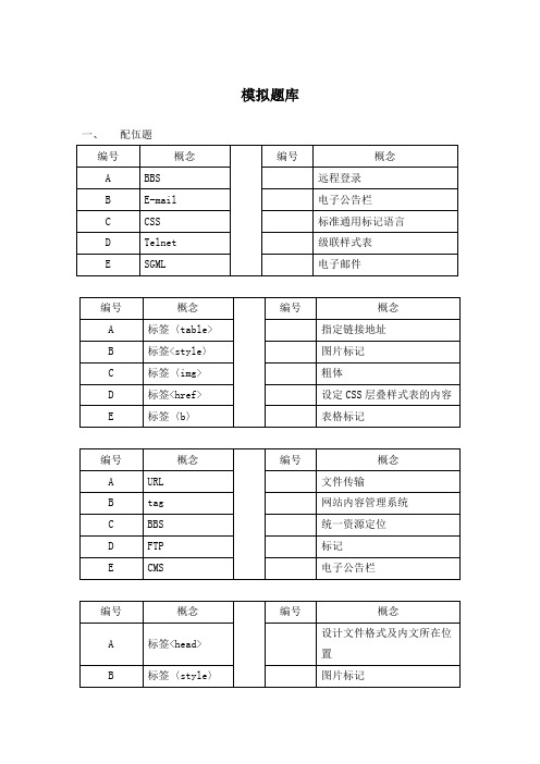 Dreamweaver网页设计电大模拟题库2015(附答案)