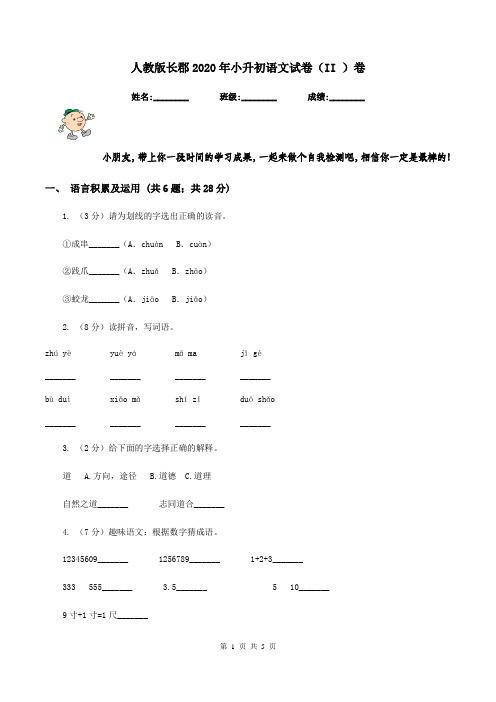 人教版长郡2020年小升初语文试卷(II )卷