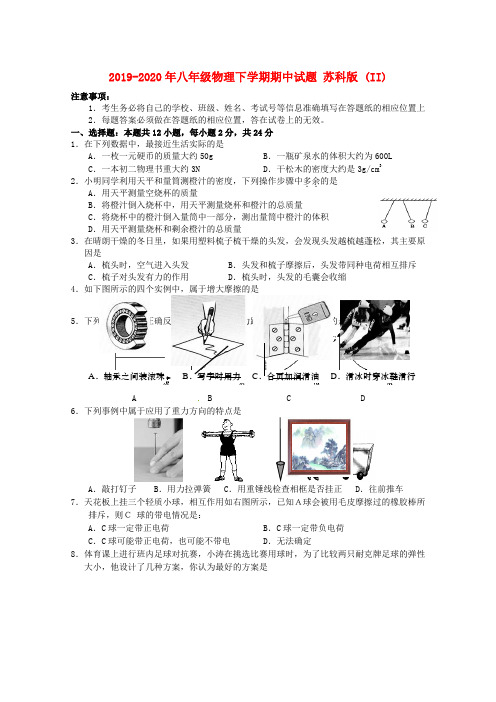 2019-2020年八年级物理下学期期中试题 苏科版 (II)