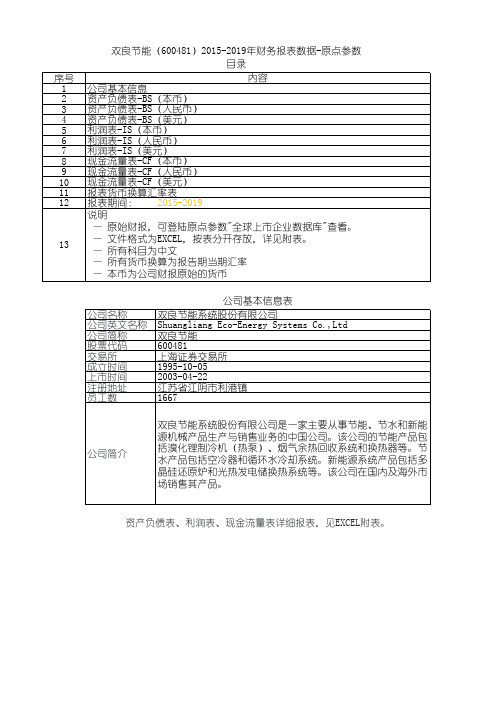 双良节能(600481)2015-2019年财务报表数据-原点参数