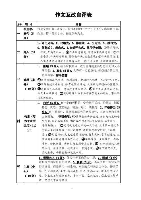 如何指导学生进行作文互评互改表格2015年9月版